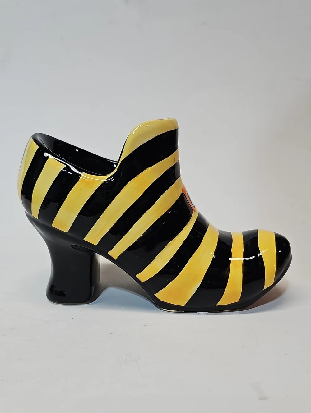 Vintage Halloween Pier 1 Imports Striped Ceramic Witch Boot/Shoe Candle Holders